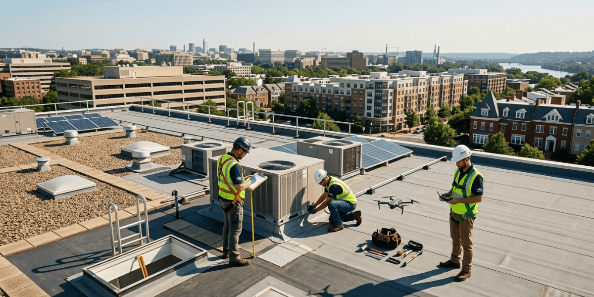 Commercial flat roof maintenance inspection and scheduled preventative care guide.