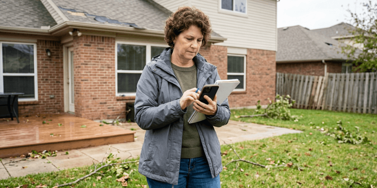 Homeowner storm damage checklist and preparation before an insurance adjuster inspection.